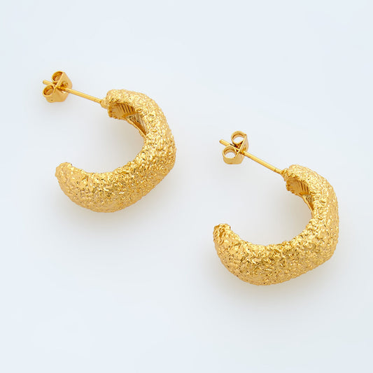 18ct Gold Plated Textured Half Hoop Earrings