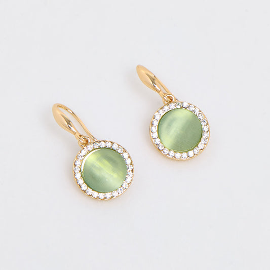 US Polo Assn  Gold Plated Aurore Green Cat Eye Drop Earrings