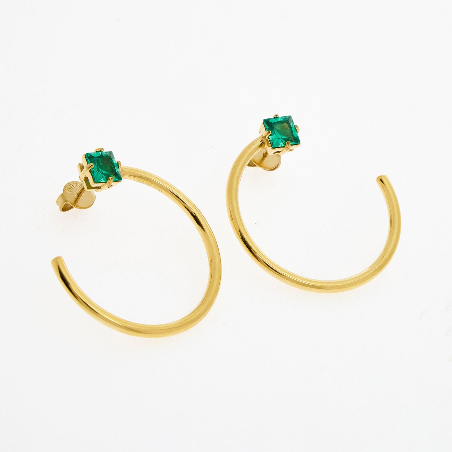 Guess  Gold Tone Green Crystal Hoop Earrings - RSVP Uganda