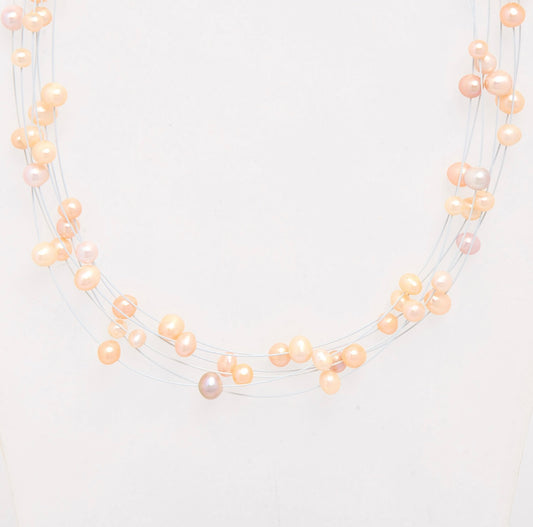 Pink Floating Pearl Mutli Strand Necklace