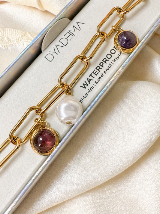 Pearl & Tiger’s Eye Paper Link Bracelet - RSVP Uganda