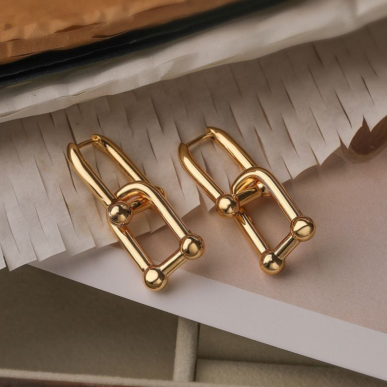 Gold Double Orb Link Earrings
