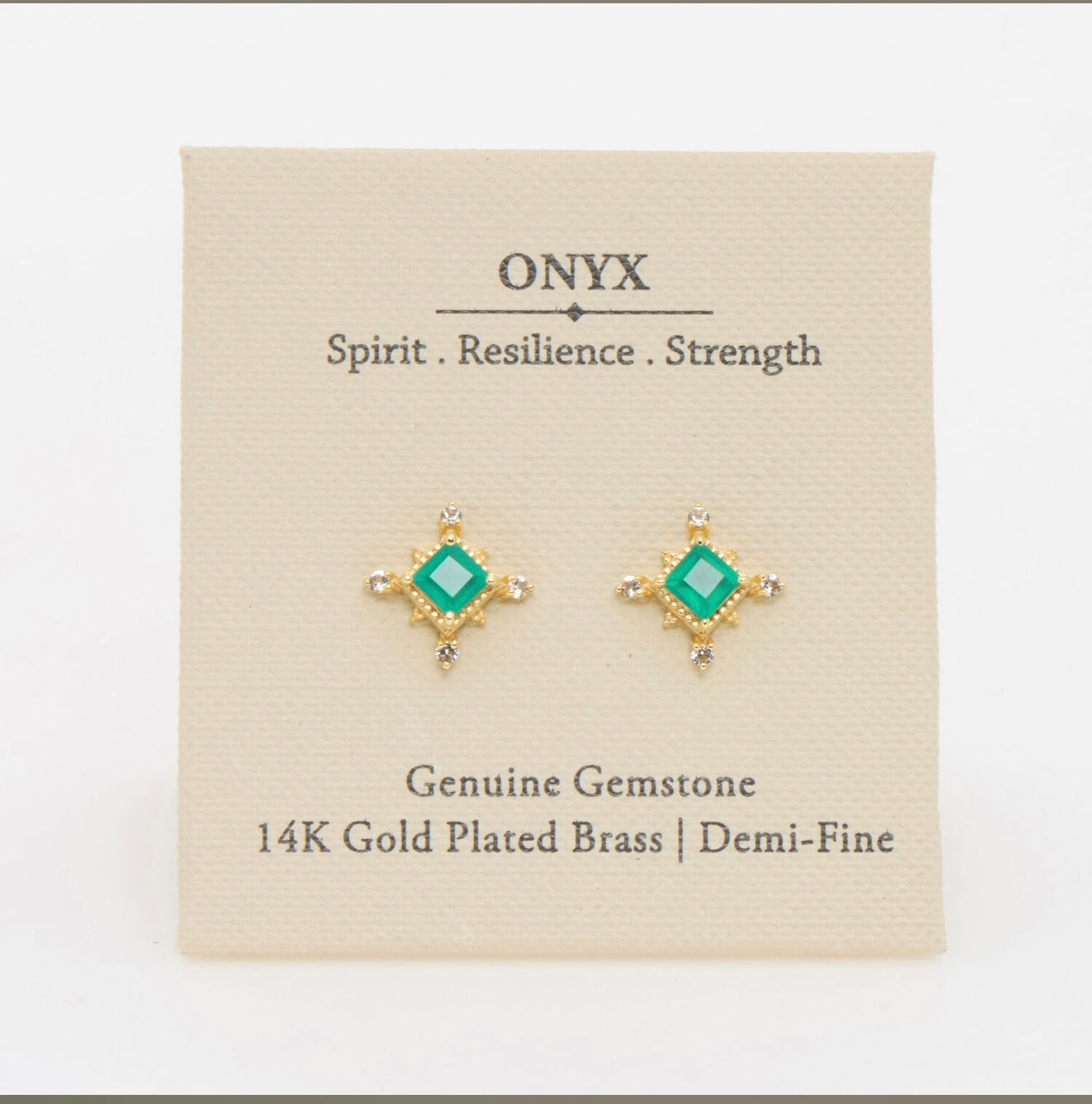 Shivam India 14ct Gold Plated Brass Genuine Gemstone Onyx Earrings