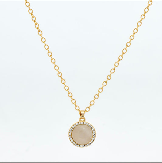 Gold Aurora  Pearlescent Cat Eye & Zircon Pendant Necklace