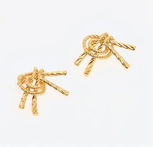 Gold Tone Rope Twist Knot Stud Earrings
