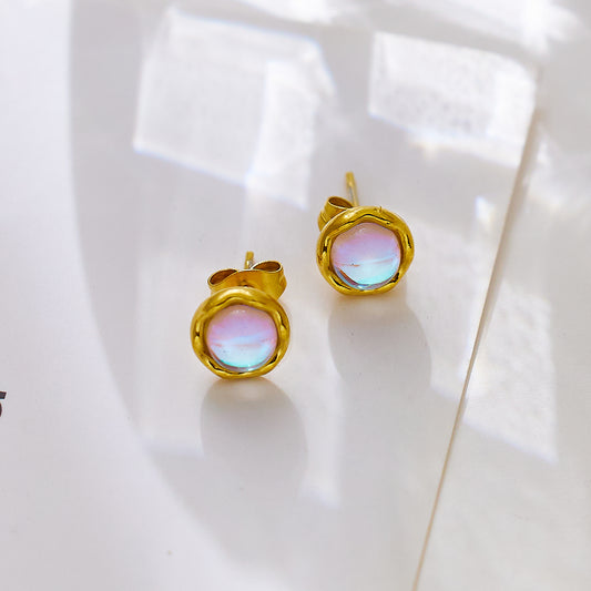 Gold Tone Moonstone Stud Earrings