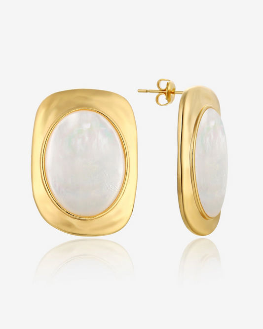 Gold Plated Mother of Pearl Rectangular Stud Earrings