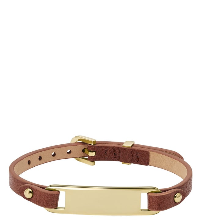 Fossil Ladies Heritage Plaque Brown Leather Bracelet