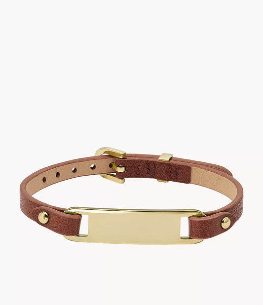 Fossil Ladies Heritage Plaque Brown Leather Bracelet