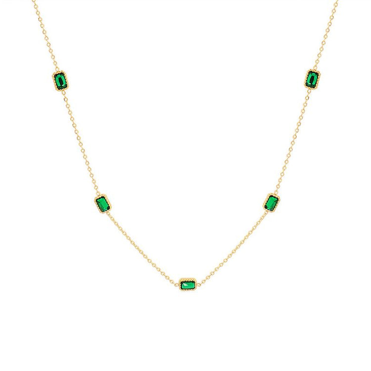 Gold Emerald Cut Green Zirconia Stone Necklace