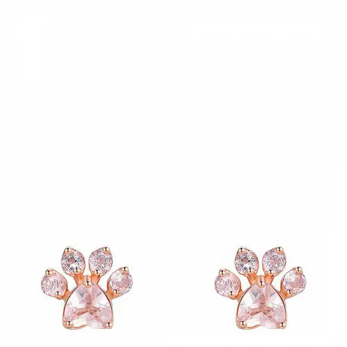 Rose Gold Dog Paw Earrings With Pink Swarowski Elements