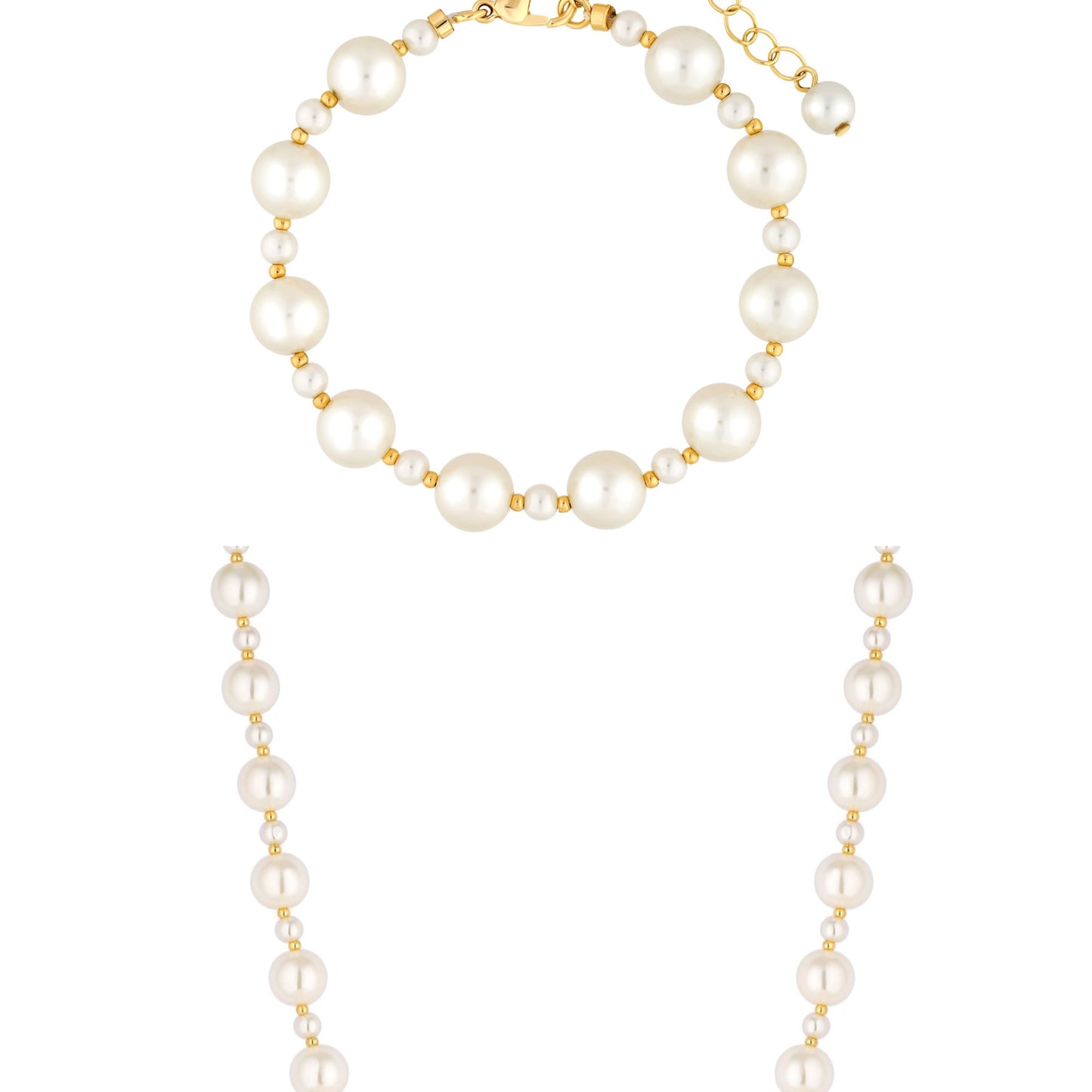 Cream Pearl & Gold Bead Necklace & Bracelet Set