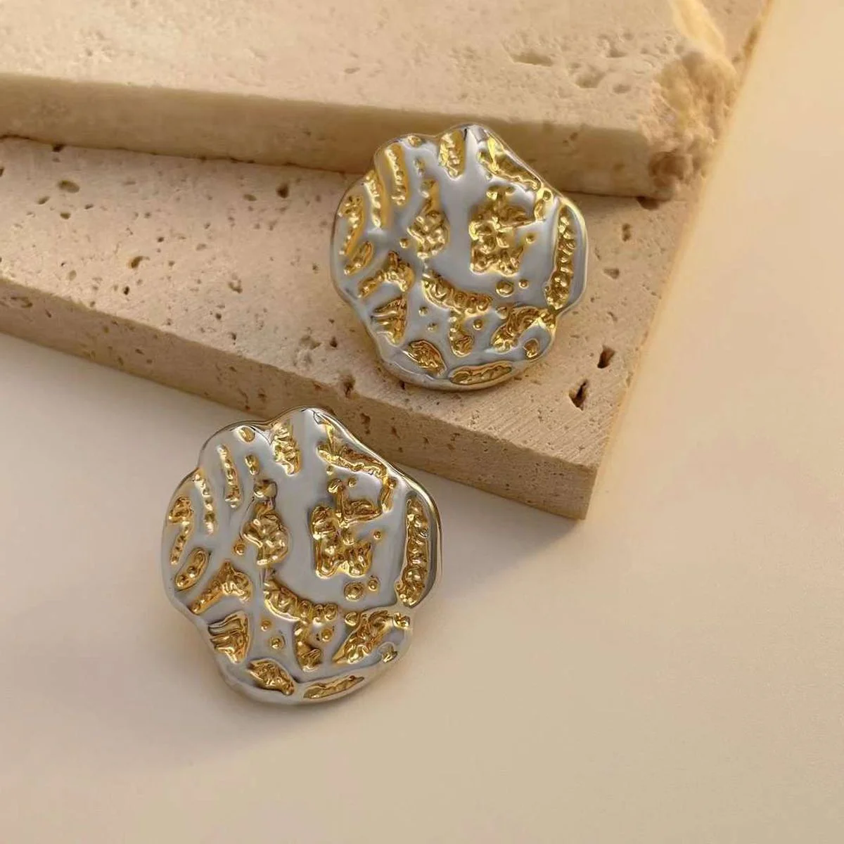 Mixed Metal Hammered Stud Earrings