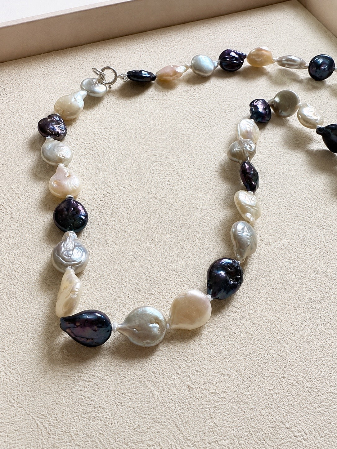 Sterling Silver Tricolour Coin Pearl Necklace