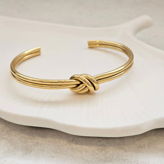 Gold Double Knot Open Cuff Bangle