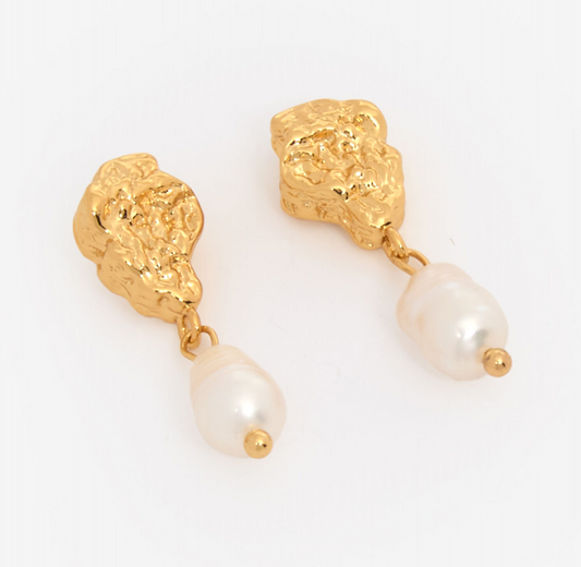 Kiso Hammered Pearl Drop Earrings