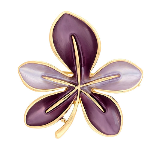Enamel Leaf Brooch, Gold/Purple
