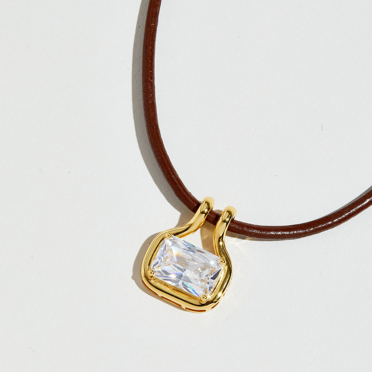 Brown Cord Zirconia Pendant Necklace - RSVP Uganda