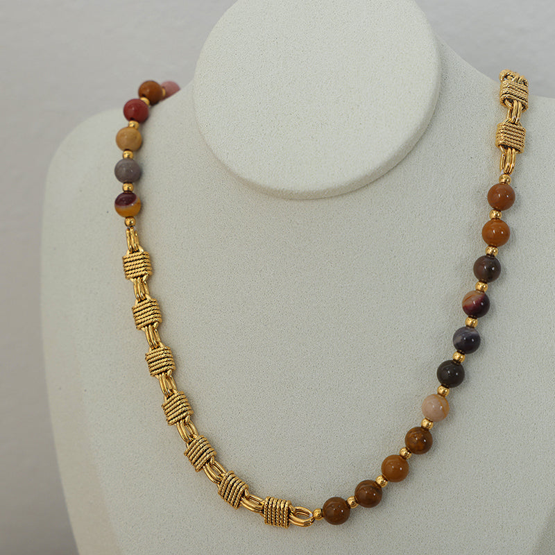 Agate & Roped Gold Necklace & Bracelet Set