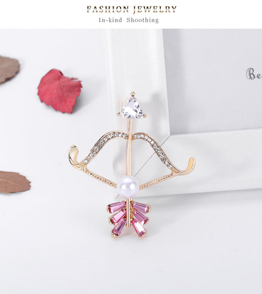 Pearl & Rhinestone Bow & Arrow Brooch