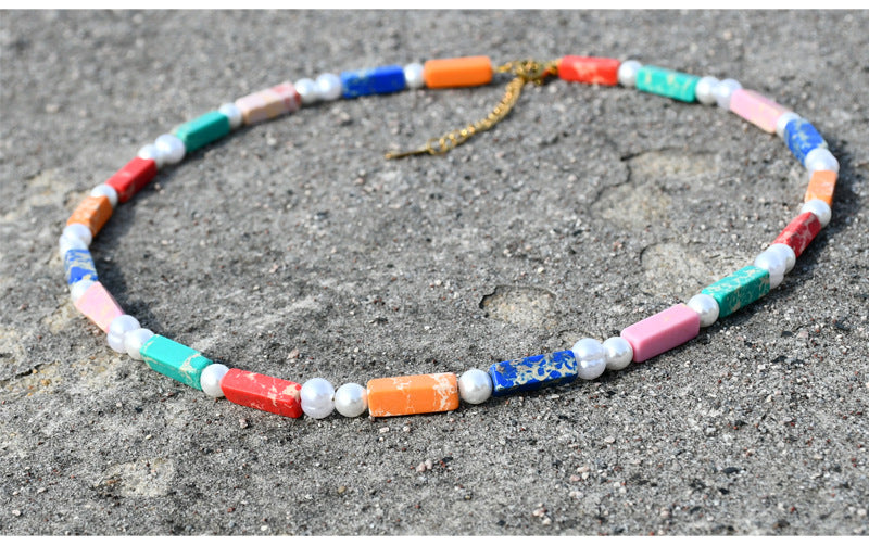 Multicolour Tube Bead & Pearl Bead Necklace