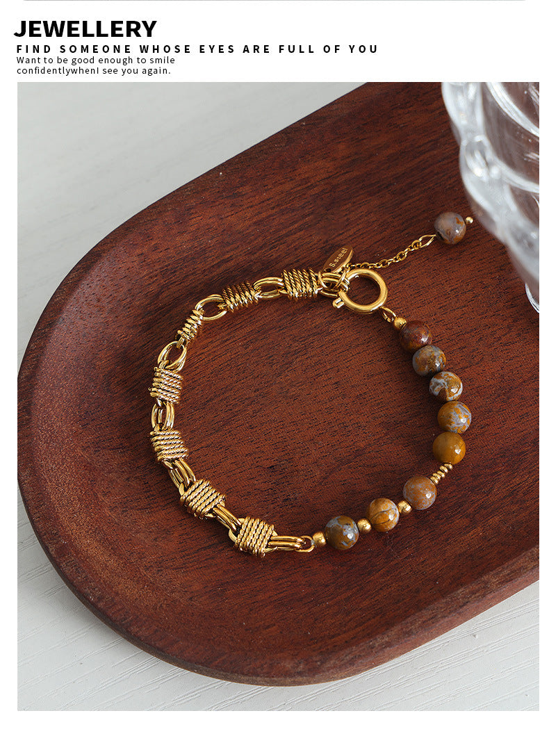 Agate & Roped Gold Necklace & Bracelet Set