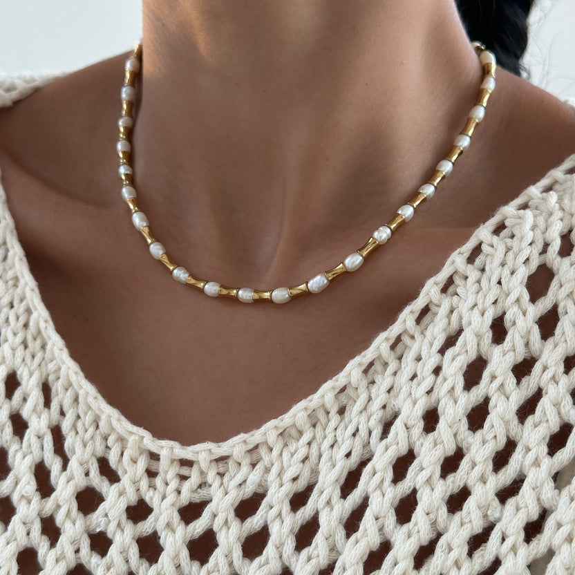 Pearl & Bamboo Necklace & Bracelet Set - RSVP Uganda