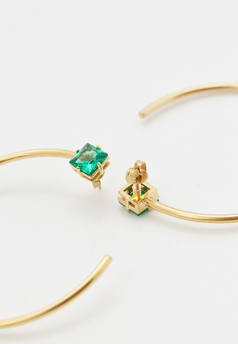Guess  Gold Tone Green Crystal Hoop Earrings - RSVP Uganda