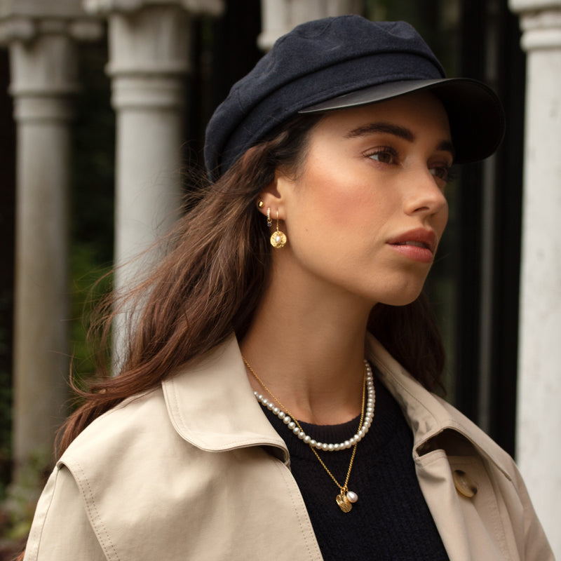 Dower & Hall Gold Vermeil Hammered Disc & Pink Freshwater Pearl Pendant