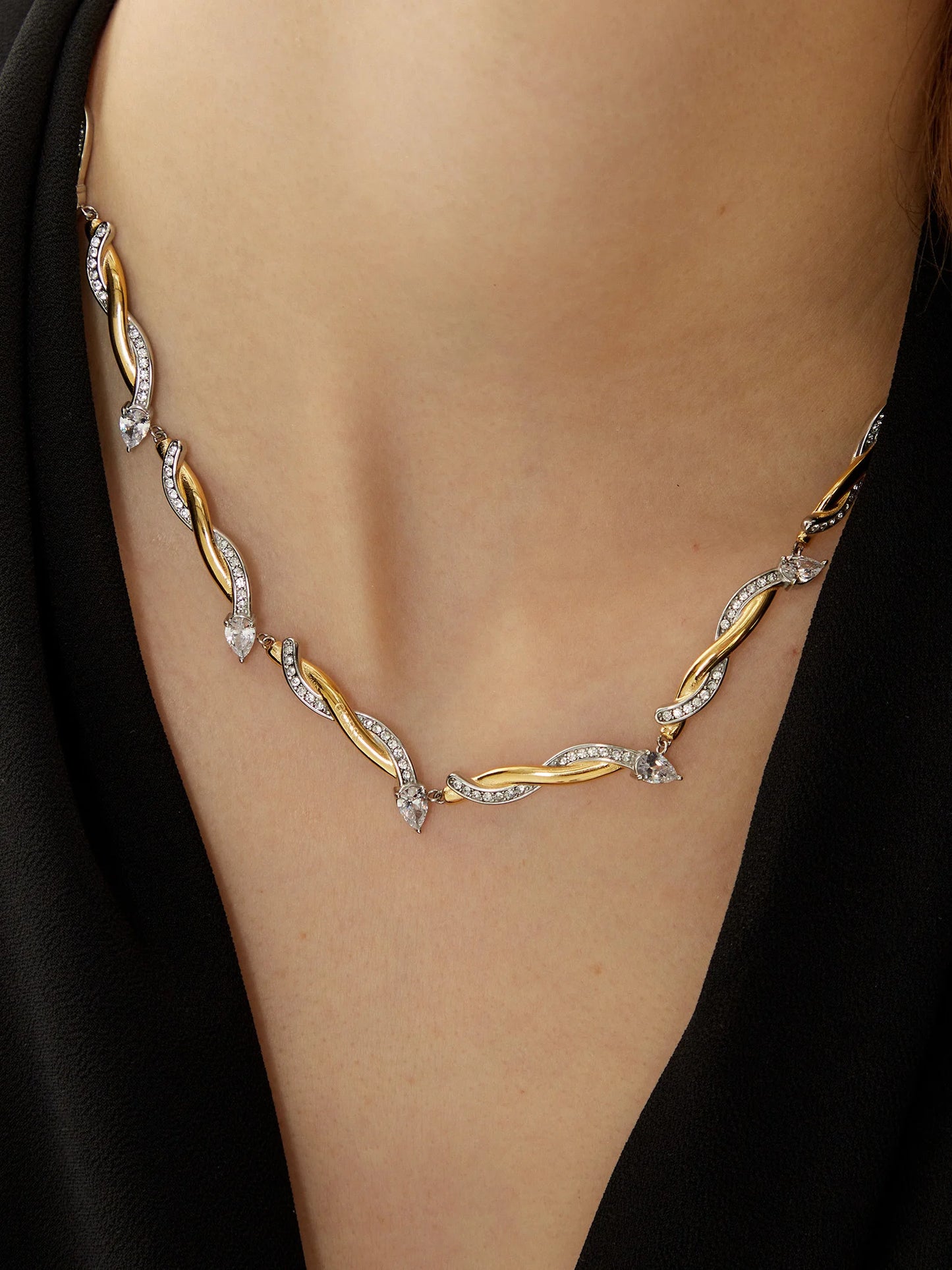 Gold Tone Stainless Steel Embellished Twist Detail Necklace - RSVP Uganda