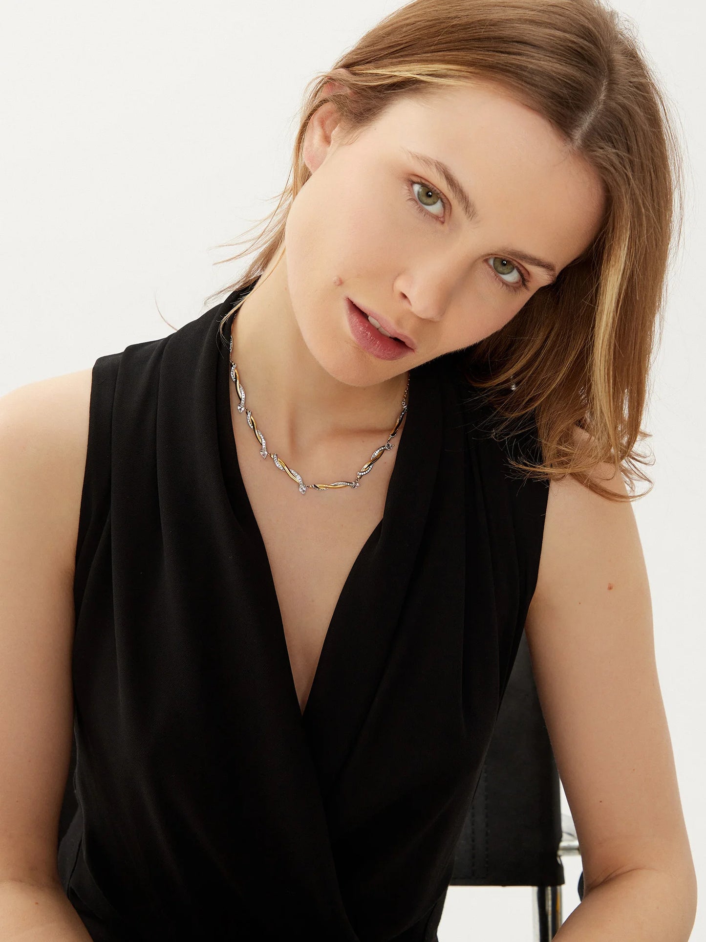 Gold Tone Stainless Steel Embellished Twist Detail Necklace - RSVP Uganda