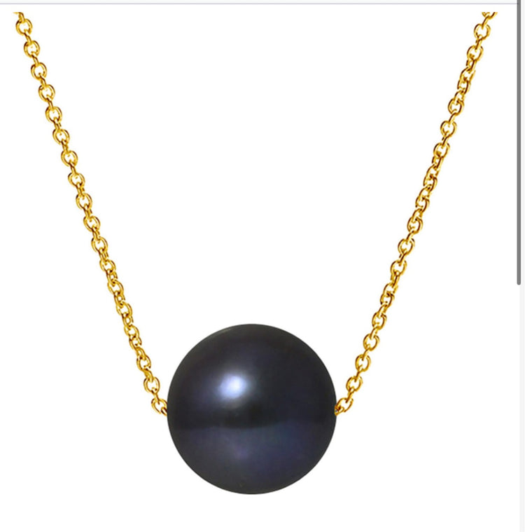 9ct Gold Black Tahitian Cultured Pearl Necklace