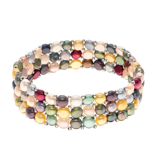 Multi Coloured Cultured Freshwater Pearl Stretch Braclet