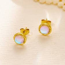 Gold Tone Moonstone Stud Earrings