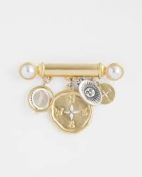 Gold Tone Campus Charm Bar Brooch