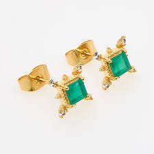 Shivam India 14ct Gold Plated Brass Genuine Gemstone Onyx Earrings