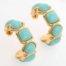 Gold Tone & Blue Stone Hoop Earrings - RSVP Uganda