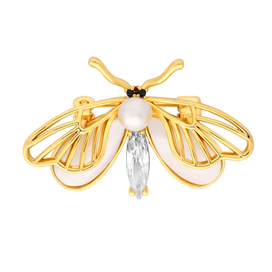 Gold Plated Butterfly Pearl And Mother Of Pearl Brooch