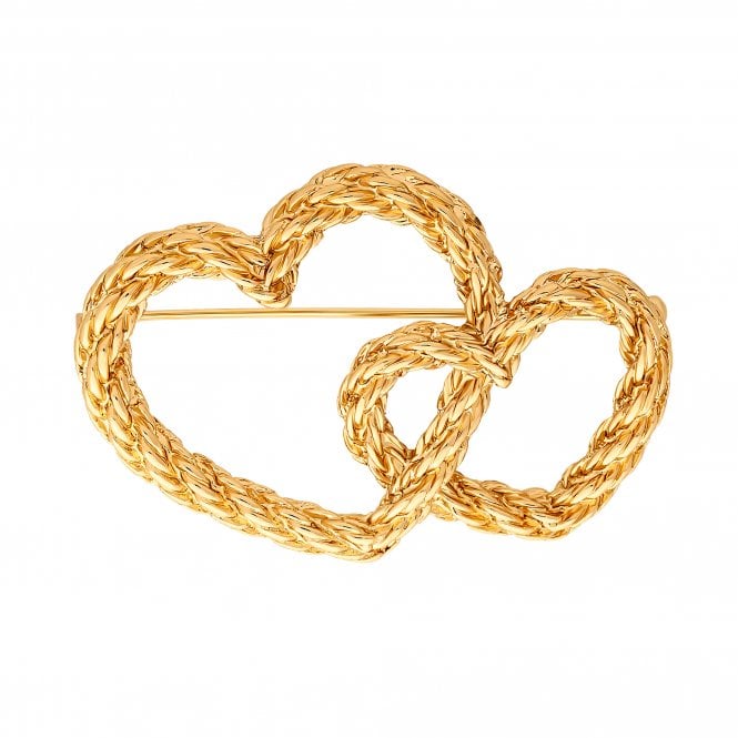 Gold Textured Double Hearts Brooch