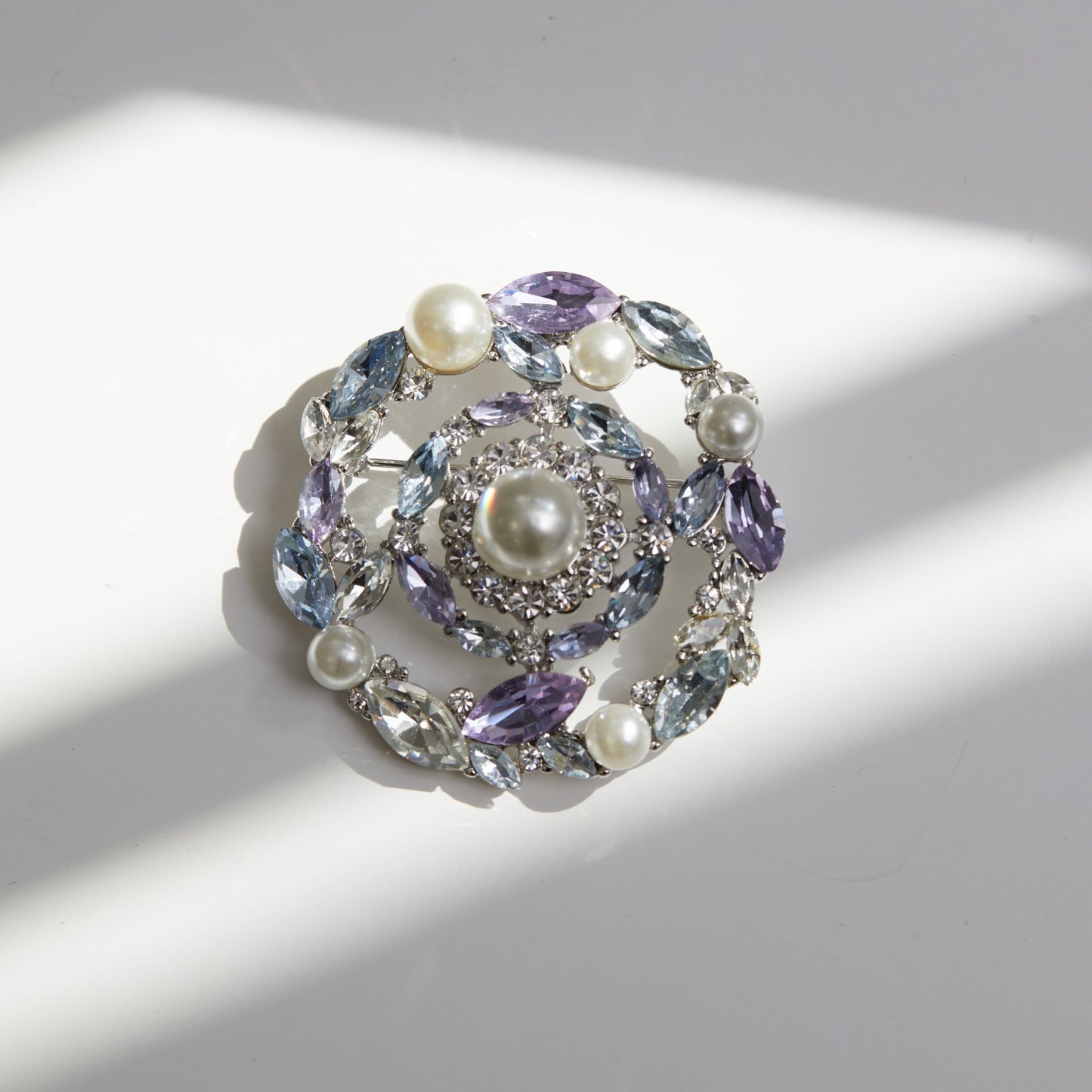 Aqua And Purple Pearl Brooch -