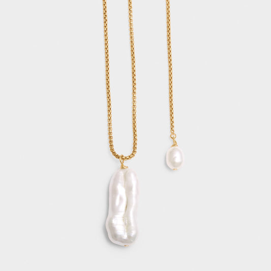 Pearl Lustre Waterproof Gold Ajustable Lariat Necklace