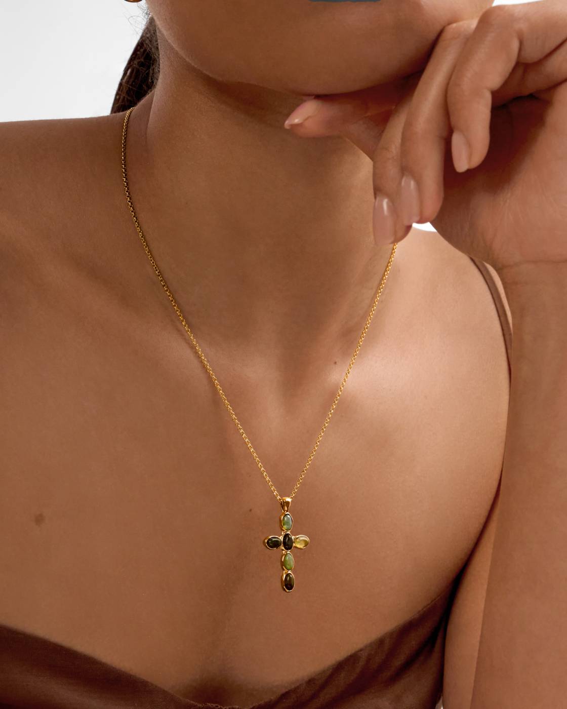 Gold Quartz Cross Pendant Necklace - RSVP Uganda