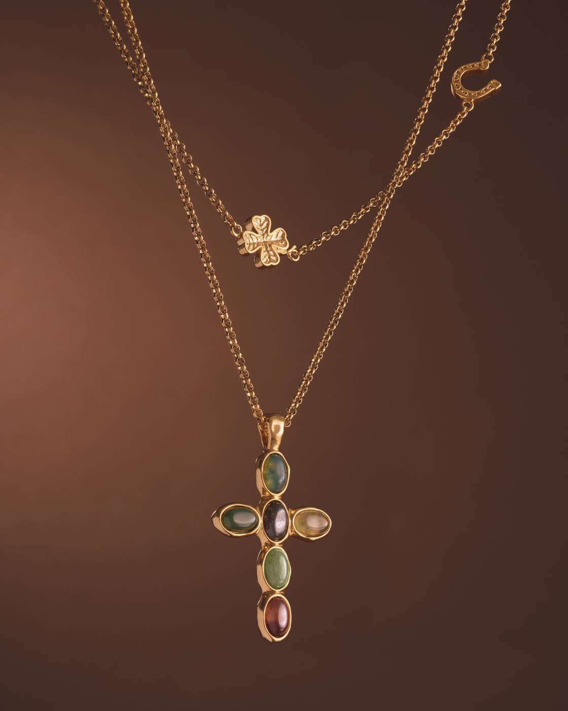 Gold Quartz Cross Pendant Necklace - RSVP Uganda