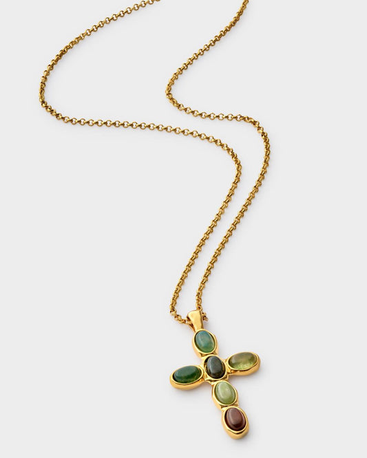 Gold Quartz Cross Pendant Necklace