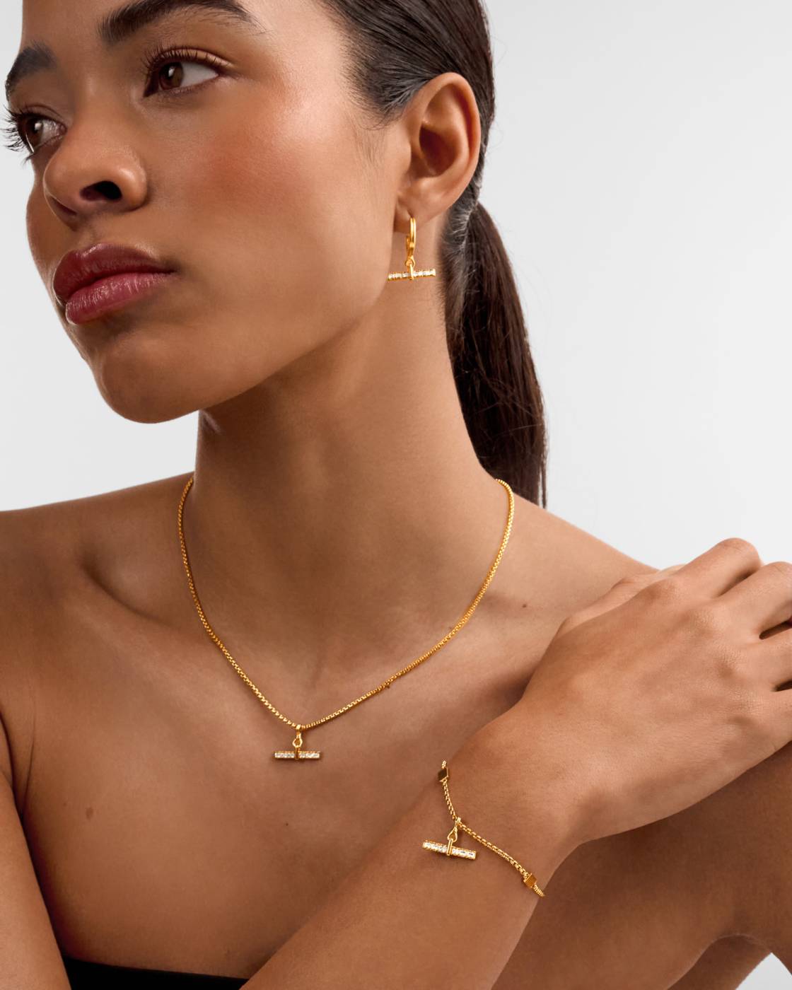 Gold T-Bar Embellished Necklace