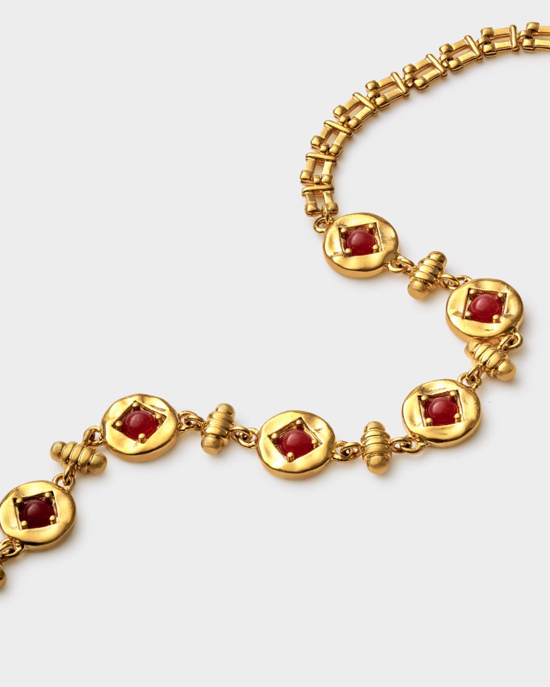 Hammered Red Enamel Station Link Necklace