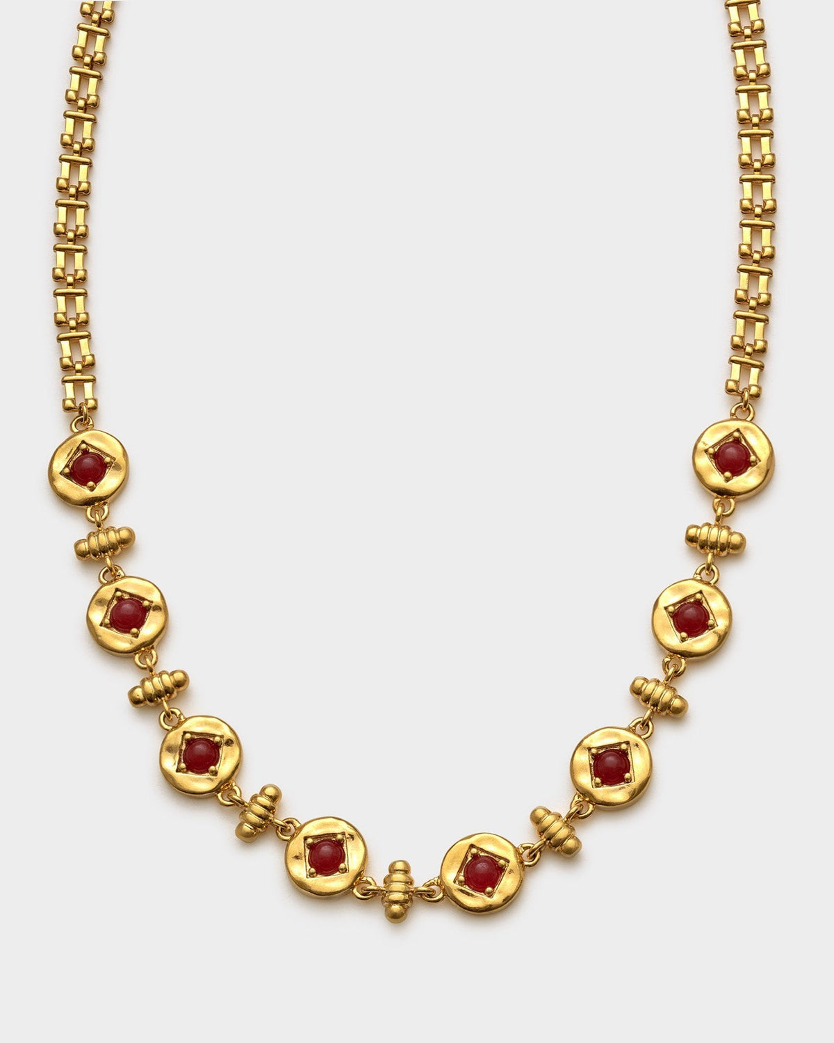 Hammered Red Enamel Station Link Necklace