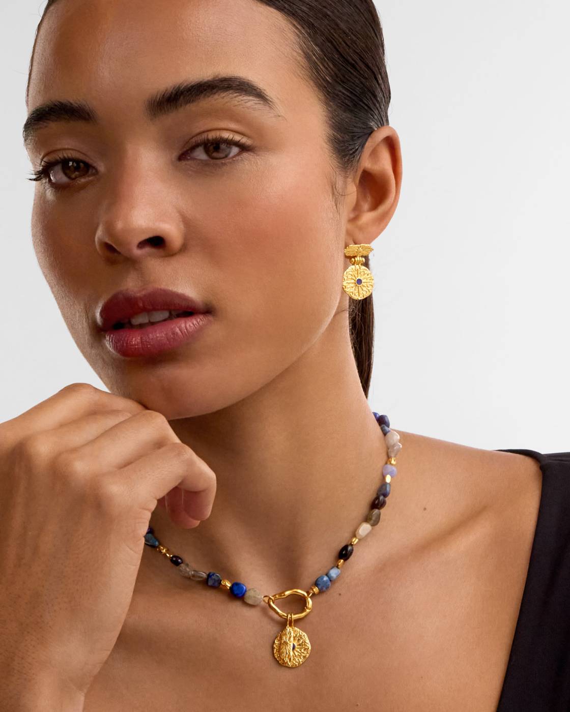 KL Lapis Lazuli Gold Texture Drop Earrings