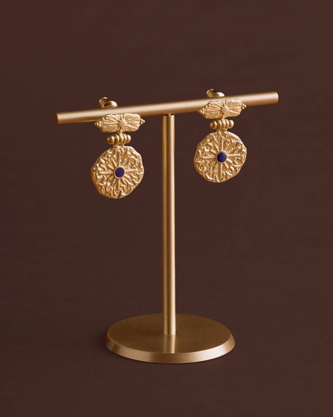 KL Lapis Lazuli Gold Texture Drop Earrings