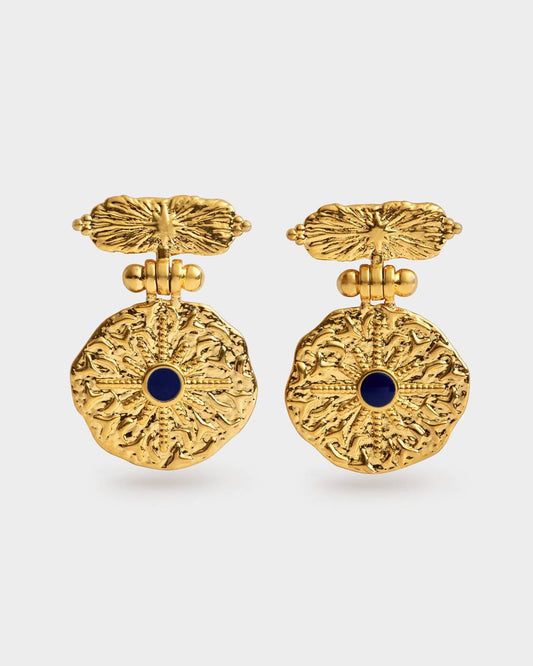 KL Lapis Lazuli Gold Texture Drop Earrings